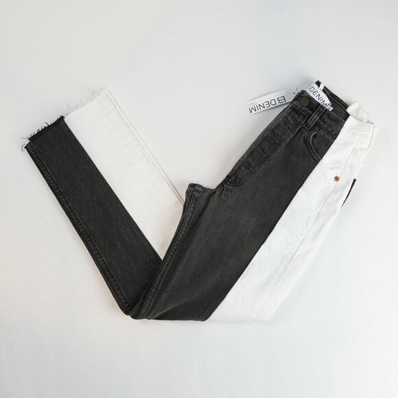 EB DENIM Black & Whites Upcycled Levi Straight Leg Jeans - Size 22/XXS - NWT - Picture 1 of 10